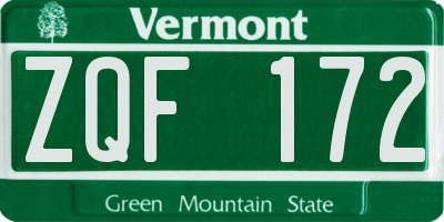 VT license plate ZQF172