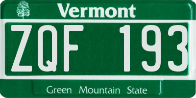 VT license plate ZQF193
