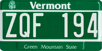 VT license plate ZQF194