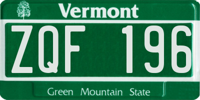 VT license plate ZQF196