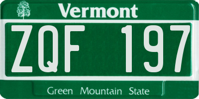 VT license plate ZQF197
