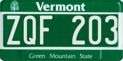 VT license plate ZQF203