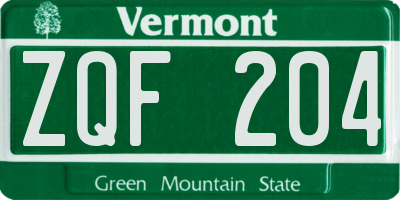 VT license plate ZQF204