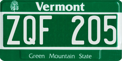 VT license plate ZQF205