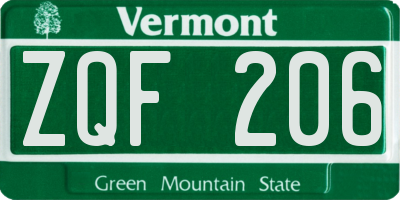 VT license plate ZQF206
