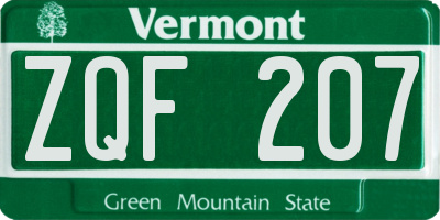 VT license plate ZQF207