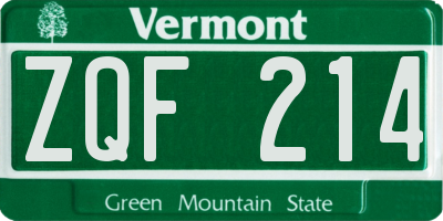VT license plate ZQF214