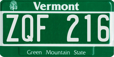 VT license plate ZQF216