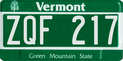 VT license plate ZQF217