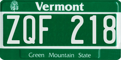 VT license plate ZQF218