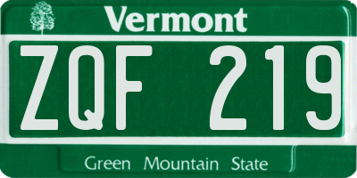VT license plate ZQF219