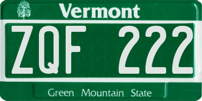 VT license plate ZQF222