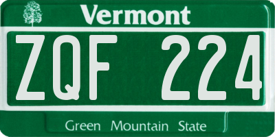 VT license plate ZQF224