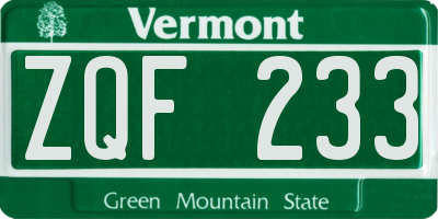 VT license plate ZQF233
