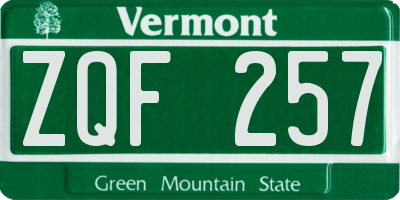 VT license plate ZQF257