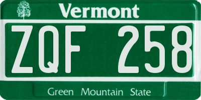 VT license plate ZQF258