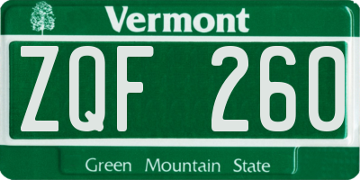 VT license plate ZQF260