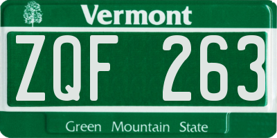 VT license plate ZQF263