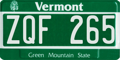 VT license plate ZQF265