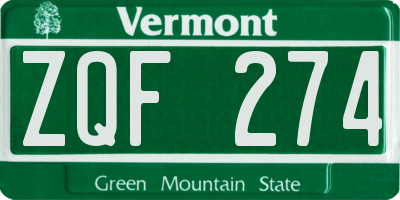 VT license plate ZQF274