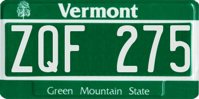 VT license plate ZQF275