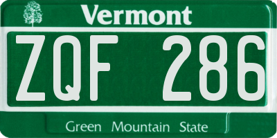 VT license plate ZQF286
