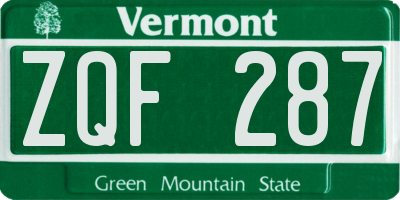 VT license plate ZQF287