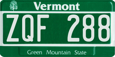 VT license plate ZQF288