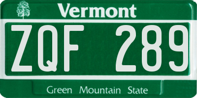 VT license plate ZQF289
