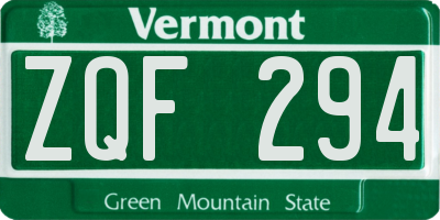 VT license plate ZQF294