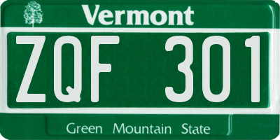VT license plate ZQF301