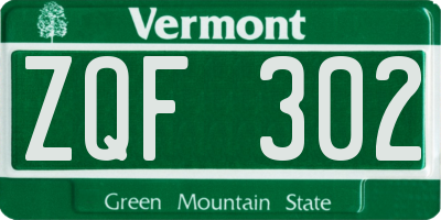 VT license plate ZQF302