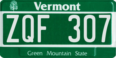 VT license plate ZQF307