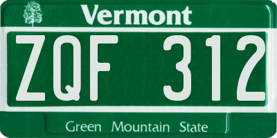 VT license plate ZQF312