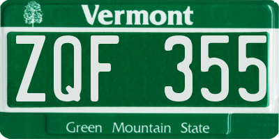 VT license plate ZQF355