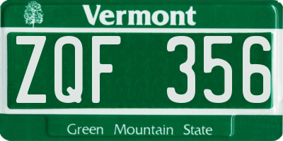 VT license plate ZQF356