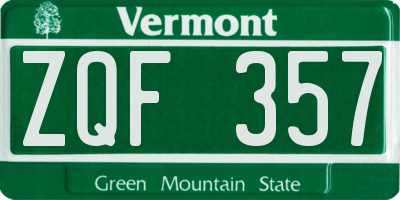 VT license plate ZQF357