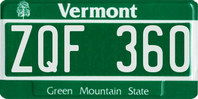 VT license plate ZQF360