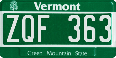 VT license plate ZQF363