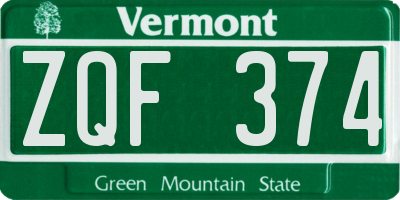 VT license plate ZQF374