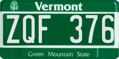VT license plate ZQF376