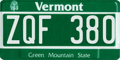 VT license plate ZQF380