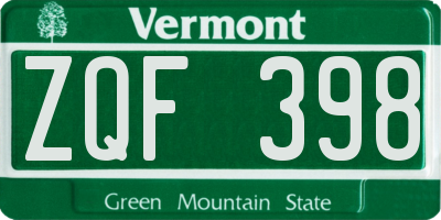 VT license plate ZQF398
