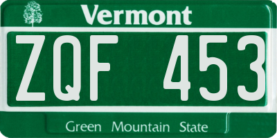 VT license plate ZQF453
