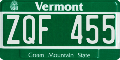 VT license plate ZQF455
