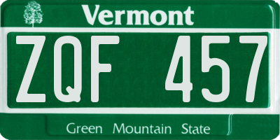 VT license plate ZQF457