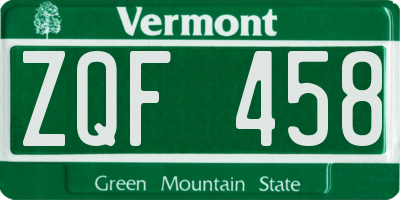 VT license plate ZQF458
