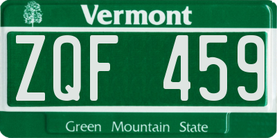 VT license plate ZQF459