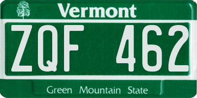 VT license plate ZQF462