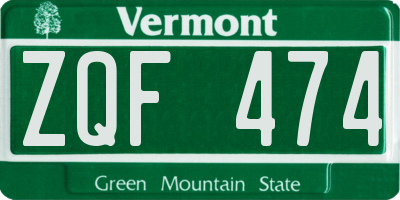 VT license plate ZQF474